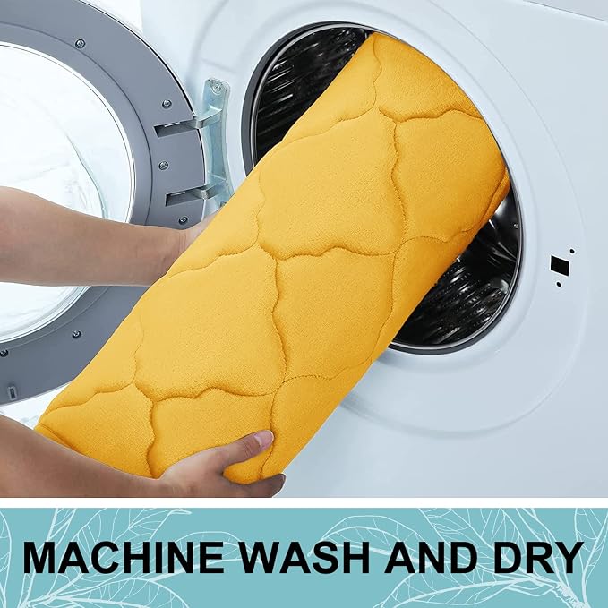 OLANLY Memory Foam Bath Mat Rug 59x20, Ultra Soft and Absorbent Bathroom Rugs, Non-Slip, Comfortable, Machine Washable Bath Carpet for Bathroom Floor, Tub, Shower and Home Decor Accessories, Yellow