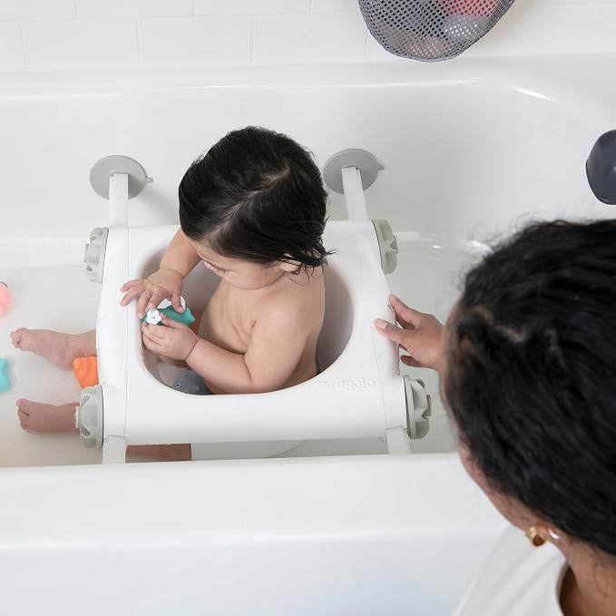 Regalo Baby Basics Baby Bath Seat with Suction Cups, Sit-Up Bath Support for Infants, Secure Baby Bath Chair for Bathtub, Easy Clean with Drain Holes, Fits Standard Tubs, White
