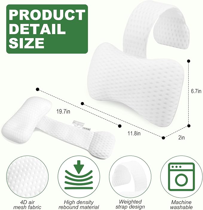 Hot Tub Pillow for Outdoor（2-Pack）, Universal Spa Headrest Pillow for Bathtub, Lounge Chair Pillow, Universal Head and Neck Support Bath Pillow with Adjustable Strap
