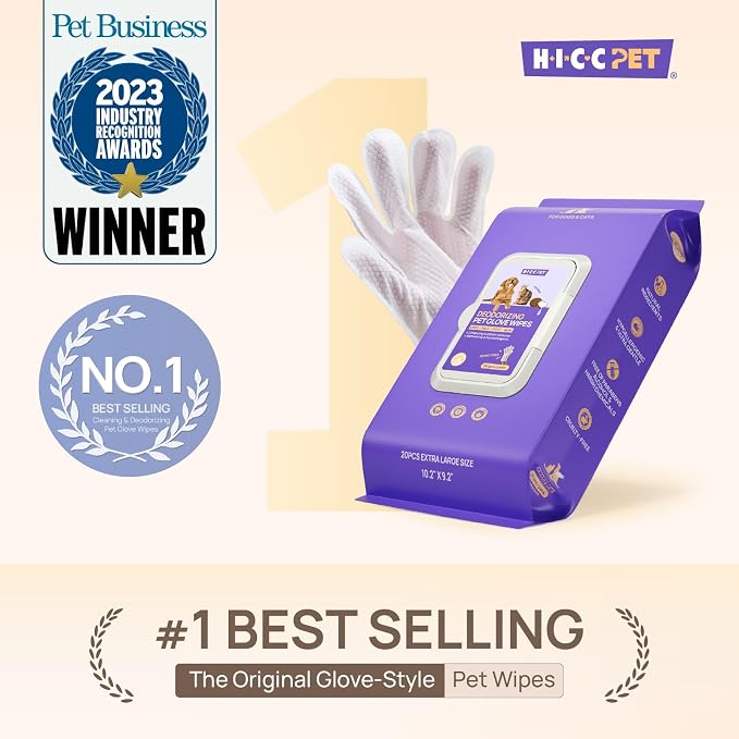 HICC PET Cleaning Deodorizing Glove Wipes for Dogs & Cats, Hypoallergenic Hydrating & Nourish Fur Pet Grooming Glove Wipes, Pet Bathing Wipes for Horse Coat Care, 20pcs Rose Scent
