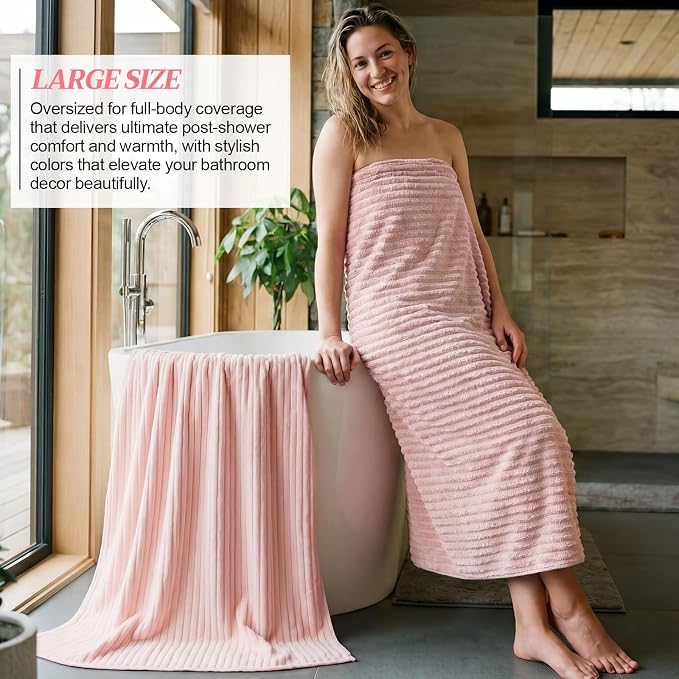 4 Pcs Extra Large Bath Towel Set 40x80'' Oversized Bath Sheet for Adult Microfiber Quick Dry Fluffy Absorbent Blanket with Hanging Loop for Pool Gym Body Shower(Pink)