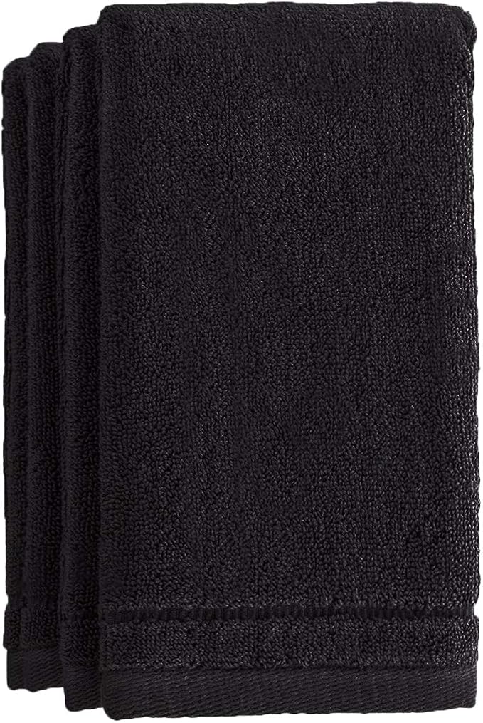 Creative Scents Cotton Fingertip Towels Set Black - 4 Pack - 11 x 18 Inches Decorative Small Extra-Absorbent and Soft Terry Towel for Bathroom - Powder Room, Guest and Housewarming Gift (Black)