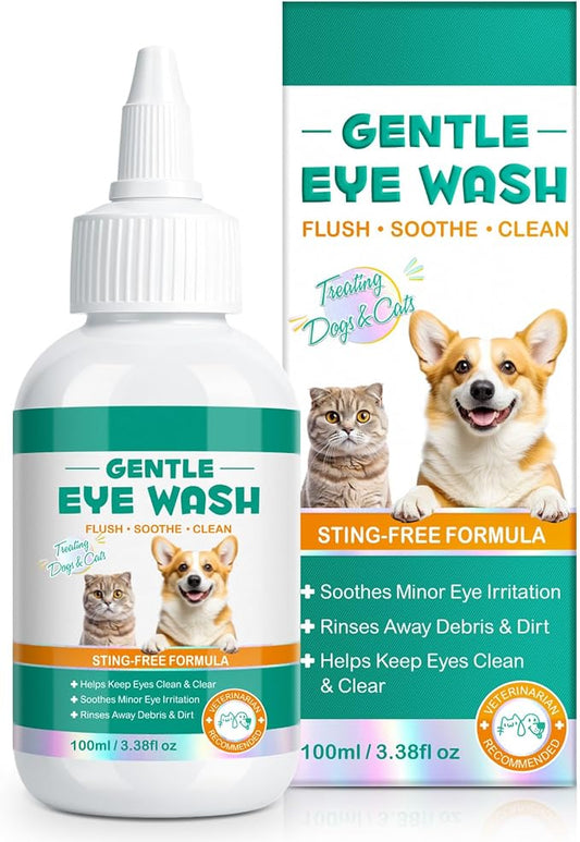 ISUNRISE Dog and Cat Eye Wash & Tear Stain Cleaner, Eye Drops for Dog and Cat Eye Infection Treatment to Soothe Irritation, Relieve Dry Eyes Pink Eyes, Safe & Gentle for All Animals, 3.38 fl oz