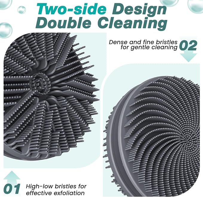 Manmihealth Silicone Back Scrubber & Soft Bath Glove, Silicone Scalp Massager Set 5 PCS, Super-Exfoliating Body Scrubber Shower Brush & Shampoo Brush Combination, with 2 Free Hooks (Style 1 Gray)