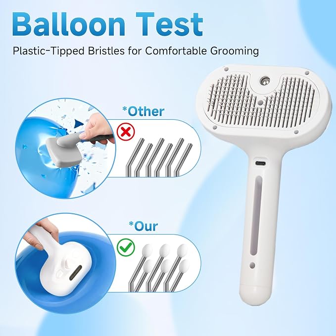 Fresh Fur Shower Brush,3 in 1 Pet Steam Brush,Spray Hair Removal Comb for Cats ＆ Dogs - Deshedding＆ Grooming (White)