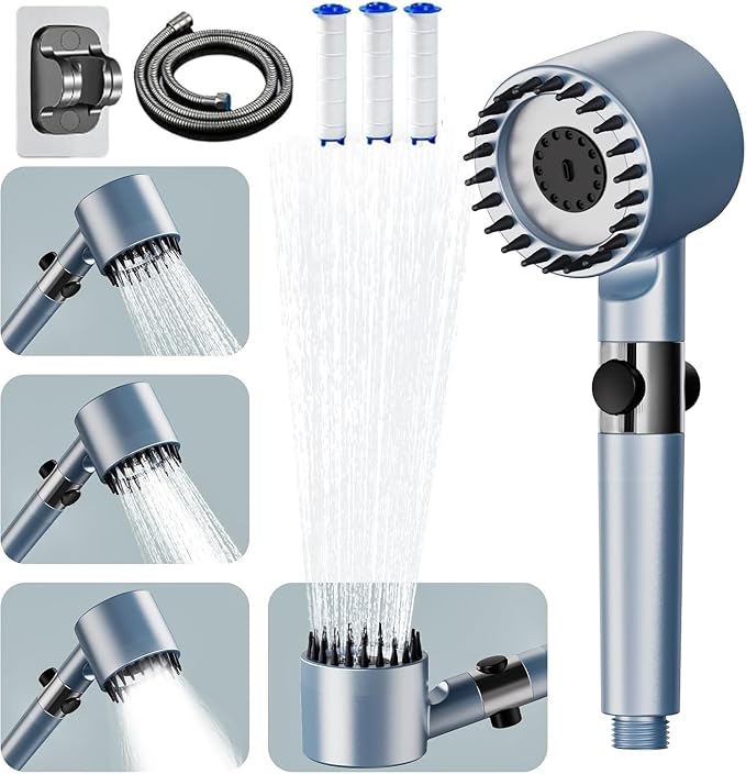 Filtered Shower Head with Handheld, High Pressure 4 Spray Showerhead with Filters & Upgraded Anti-clog Nozzles for Hard Water -Remove Chlorine, Reduce Dry Itchy Skin -ON/OFF Switch for Pet Bath