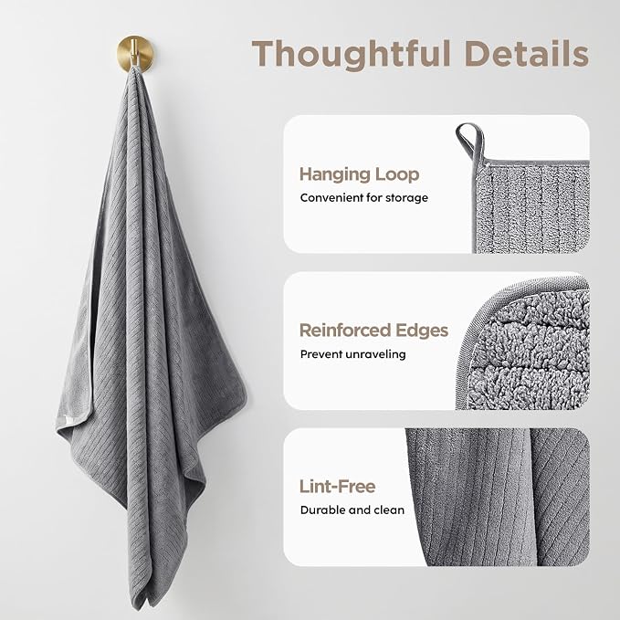 Oversized Bath Towels 8 Piece Towel Set, 2 Extra Large Bath Sheets, 2 Hand, 4 Washcloths, Luxury Soft Super Absorbent Thick Shower Towels for Bathroom, Spa & Hotel, Quick Dry, Grey