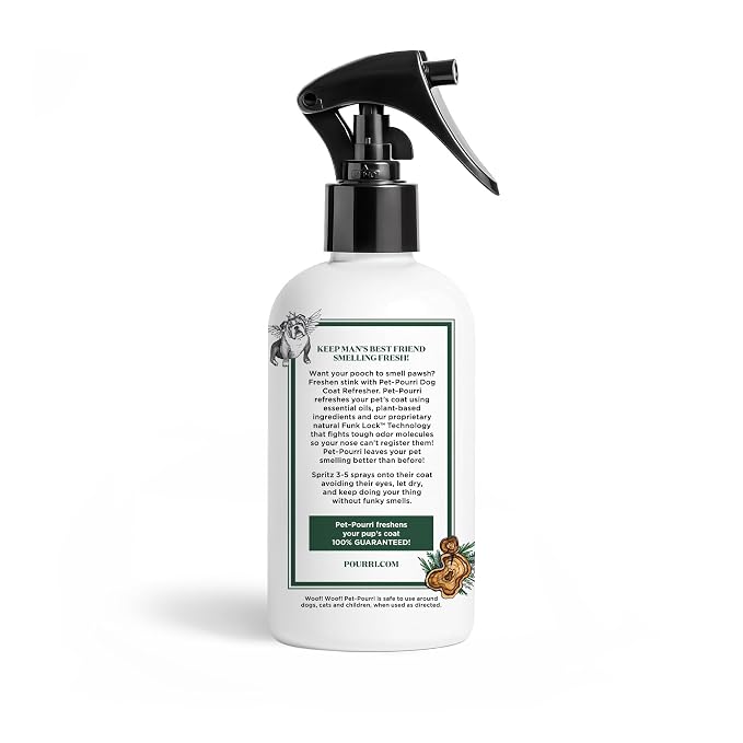 Poo-Pourri Furrest Fresh Dog Deodorizing Spray, 8 Fl Oz Grooming Perfume for Dog Coat, Pet Odor Neutralizer with Essential Oils, Vet Recommended, Paraben & Sulfate-Free Fir, Amber, & Cedarwood Scent