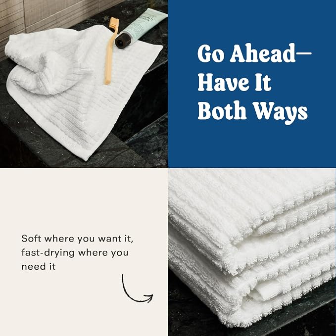 ONSEN Sculpted Terry Hand Towels, 100% American Cotton, Quick Dry Lint Free, Lightweight Absorbent Hand Towel Set with Hanging Loop, 20x30 in (White, 2X Hand Towel)