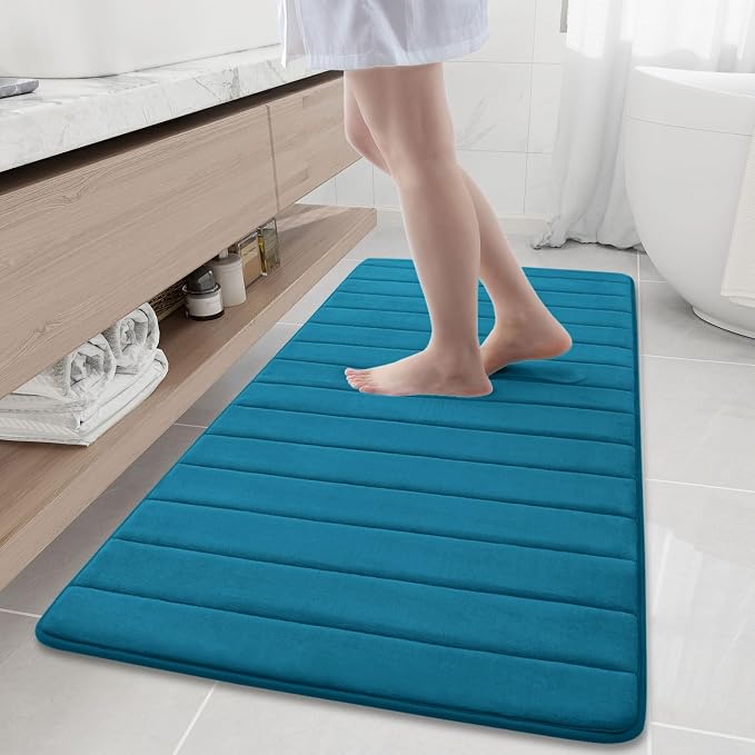 Buganda Memory Foam Bath Mat, 60" x 24", Ultra Soft Bathroom Rugs, Water Absorbent and Machine Washable Bath Rug Runner for Bathroom, Shower, and Tub, Peacock Blue