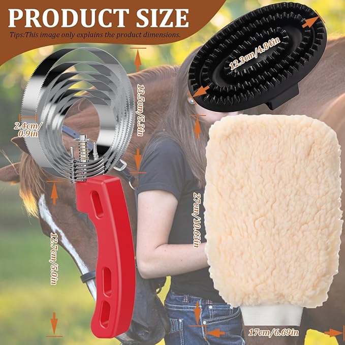 Horse Grooming Brushes & Mitts, Soft Fleece Grooming Glove & Wash Mitt, Fur Polishing Glove, Horse Bit Wipes & Cloth