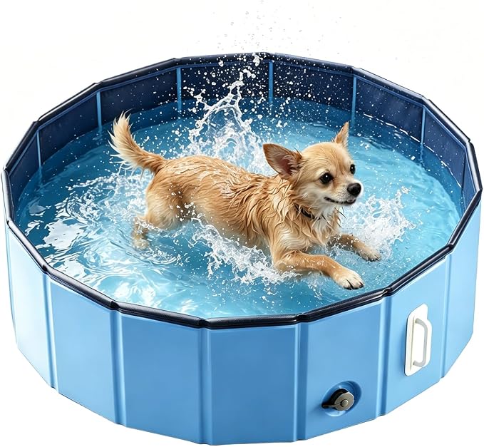 DEWEL Portable Foldable Dog Pool Bath Tub for Dogs Cats & Pets, Collapsible PVC Kiddie Bath Tub Pool with MDF Reinforced Panels, Non-Slip Bottom for Bathing Swimming Outdoor Backyard Patio Play