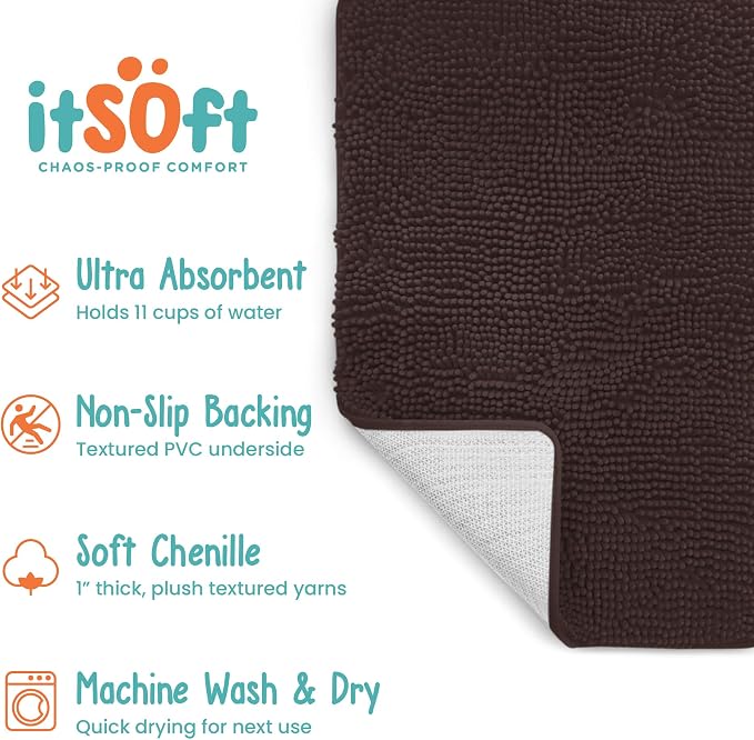Dog Rugs for Muddy Paws 34x21 | Cleaner Mud Free Floors | Muddy Dogs Mats for Indoor, Dog Mat for Muddy Paws Door Mat Washable, Absorbent Chenille Mud Rug Paw Matt w/ Non Slip Backing, Chocolate Brown