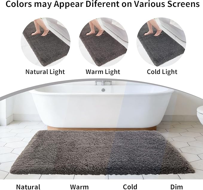 Disolla Bathroom Rug 20x32 - Non-Slip Plush Thick Bath Mat, Highly Absorbent & Ultra Soft Fluffy Floor Mat, Machine Washable for Shower and Tub, Dark Grey