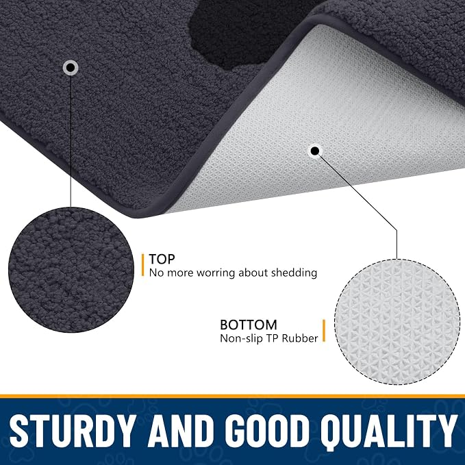 Smiry Dog Door Mat for Muddy Paws, Absorbs Moisture and Dirt, Low-Profile Entryway Mat with Non-Slip Backing, Entry Indoor Outdoor Doormat for Inside Floor (47x24 Inches, Black, Paw)