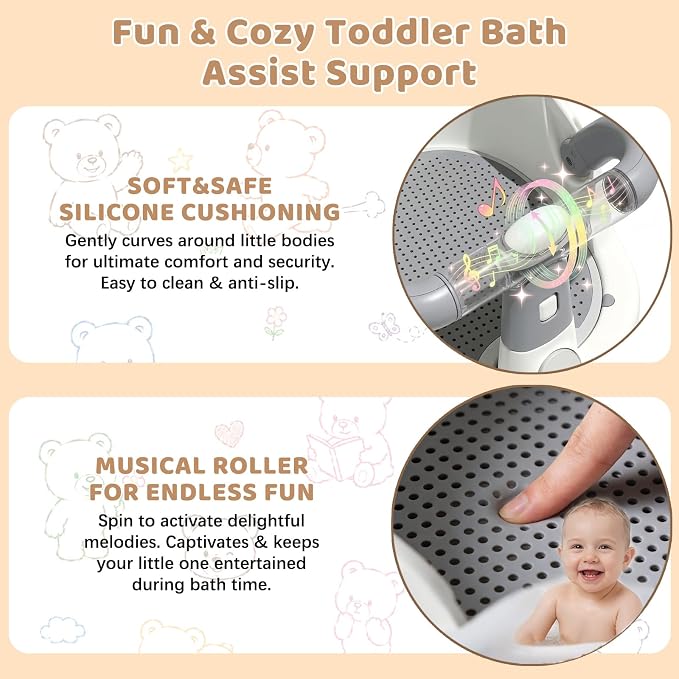 Baby Bath Seat for Babies 6 Months & up Non-Slip Toddler Bath Seats for Sitting Up Infant Bathtub Chair with Suction Cups and Soft Cushion for Baby Shower Tub Seat, Grey