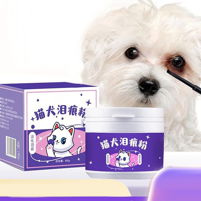 Tear Stain Powder - 60g Formula, Absorbent Care, Gentle Cleaning, Brush Included | Remover for Reducing Eye Marks On Dogs Cats by Absorbing Moisture, Keeping Facial Dry, Neat Appearance, Daily