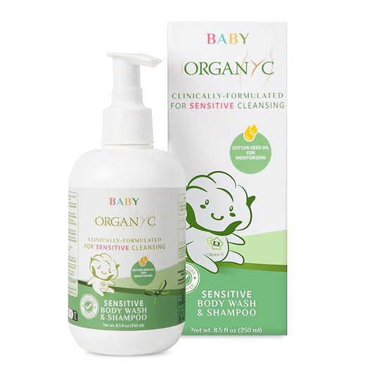Organyc Baby Shampoo & Body Wash with Skin-Nurturing Cotton Seed Oil, Gentle Kids Body Wash, Naturally Formulated Baby Essentials, 8.5 fl oz