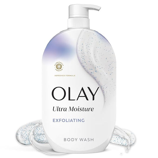 Olay Body Wash for Women, Ultra Moisture, Exfoliating & Hydrating Formula, 24/7 Moisture Barrier Repair, For Visibly Healthy Soft Skin, Vitamin B3 & Hyaluronic Blend, For All Skin Types, 35 fl oz