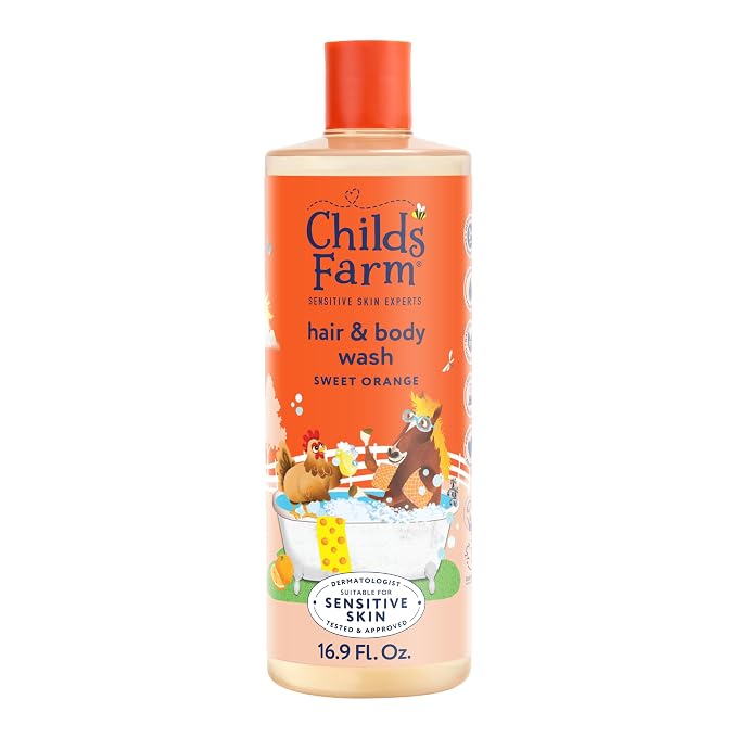 Childs Farm, Kids Hair & Body Wash for Dry, Sensitive Skin, Organic Sweet Orange, Gently Cleanses, Vegan, Cruelty-Free, 16.9 fl oz