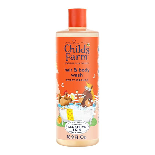 Childs Farm, Kids Hair & Body Wash for Dry, Sensitive Skin, Organic Sweet Orange, Gently Cleanses, Vegan, Cruelty-Free, 16.9 fl oz
