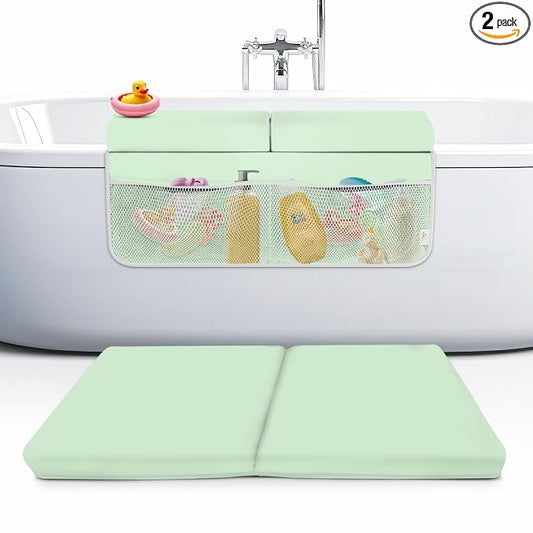 Baby Bath Kneeler and Elbow Rest Pad Set, Memory Foam, 2-Inch Thick | Water-Resistant, Anti Slip Bottom , 8 suction cups, Mesh Pockets, Carry Bag , Great Baby Gift