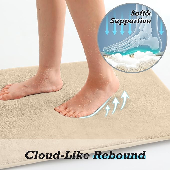 HUXMEYSON Bathroom Rugs Sets 2 Piece, Non-Slip & Quick Dry Bath Mat Set, Ultra Soft Velvet Bath Rugs for Bathroom, Toilet and Shower Floor, Light Coffee