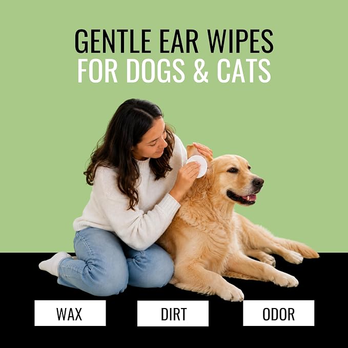 NOVEHA 150PCs Dog Ear Cleaner Wipes, Daily Ear Cleaner for Dogs & Cats - Stop Ear Itching with Aloe, Eucalyptus & Witch Hazel Ear Wipes for Dogs - for Odor Control, Dirt and Wax Removal, Unscented