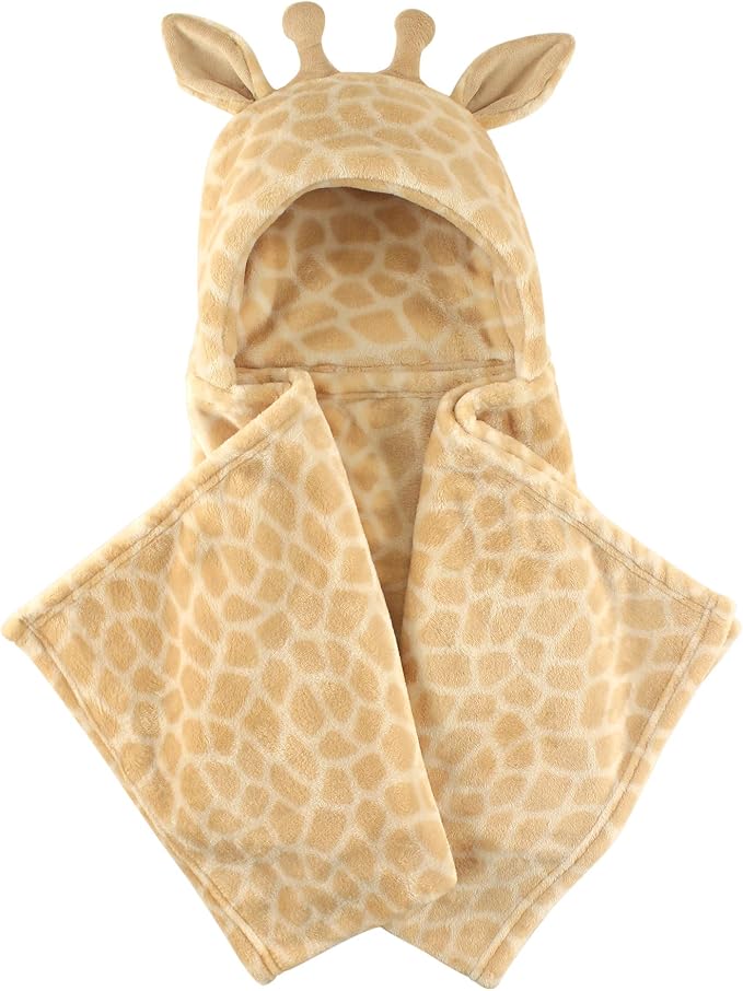 Hudson Baby Unisex Baby and Toddler Hooded Animal Face Plush Blanket, Giraffe, One Size