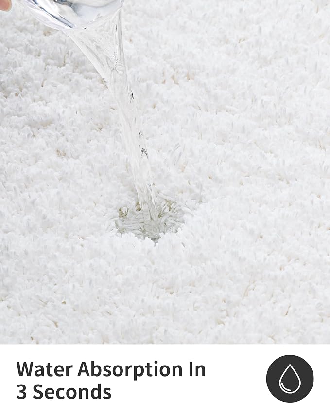 ILANGO White Bathroom Rugs 24" × 17" Non Slip & Super Absorbent Extra Thick Soft, Washable Bath Mat for Floor, Non Shedding Microfiber Plush Shaggy Bath Rug for Bathtub Shower Room Sink