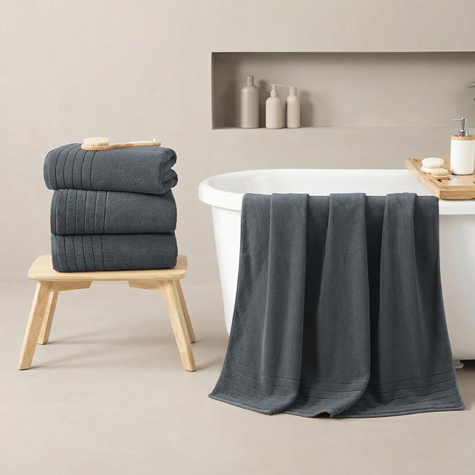 REDKISS Luxury Bath Towels Set of 4, 35x70 in, Highly Absorbent & Quick Dry, Super Soft Extra Large Premium Thick Cotton Gray Bath Sheets for Shower, Hotel, Bathroom, Spa