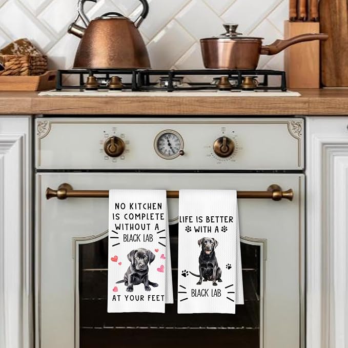Black Labrador Retriever Gifts Kitchen Towels, Black Lab Gifts Dish Tea Towels for Kitchen Decor, Gift for Labrador Dog Lovers Decorative Hand Towel, 16x24 Inches Set of 2
