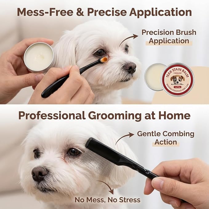 Angel Eyes Tear Stain Remover for Dogs, Tear Stain Remover Balm for Dogs & Cats with Pro Powder Brush – Natural Safe Gently Removes Eye Gunk & Stains – Great for White Dogs, Daily Eye Cleaning (2 PCS)