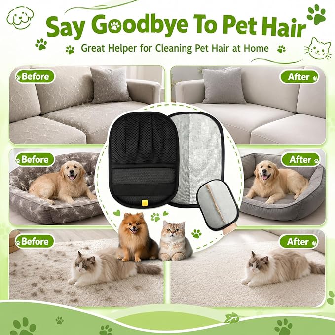 Upgraded Pet Hair Removal Gloves for Cats & Dogs, Electrostatic Five-Finger Pet Hair Remover Gloves, Reusable Magic Brush Pet Hair Removal Tool for Laundry, Carpet, Car Seat, Clothing for Effortless