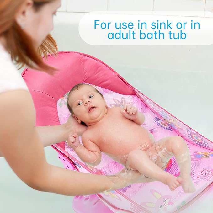 Baby Bath Seat 3 -in- 1 Foldable Sitting or Lying Baby Bath Support Anti-Slip with Adjustable 3 Reclining Positions Bath Lounger for Newborn Use in the Bathtub or Sink (Rose Red, 60cm*33cm*35cm)