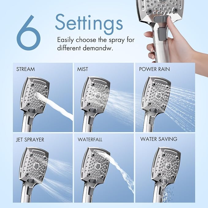 Filtered Shower Head with Handheld, High Pressure 5 Functions Handheld Shower Head with 59" Extra Long Stainless Steel Hose & Adjustable Bracket, Built-in Waterfall