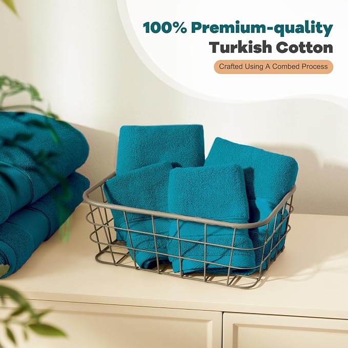 Marvione Bath Towels Set 6 Piece, 100% Turkish Cotton Highly Absorbent and Soft Towels for Bathroom 2 Bath Towels 2 Hand Towels 2 Washcloths, Teal