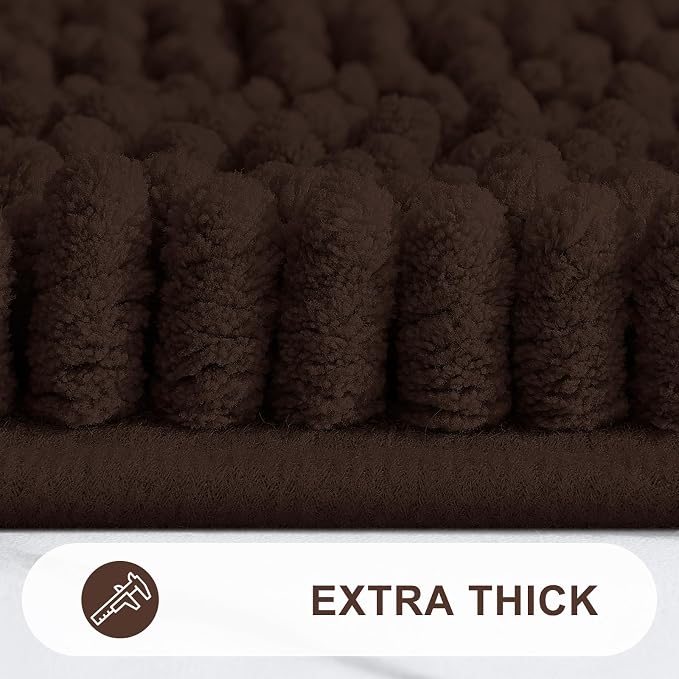 Grandaily Chenille Striped Bathroom Rugs 47x32, Extra Thick and Absorbent Bath Mats, Non-Slip Soft Plush Shaggy Shower Carpet, Machine Wash Dry, Bath Rug for Bathroom, Brown