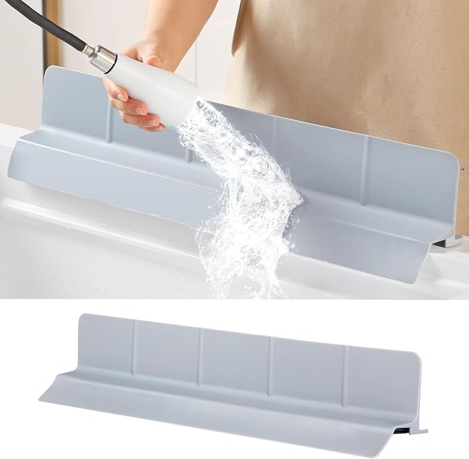 23" Ultra Silicone Sink Splash Guard Released in 2026,Self-Draining Water Splash Guard for Kitchen Sink,Bathroom and Island,with 3.5" High Splash Guard & 7 Strong Suction Cup (Grey)