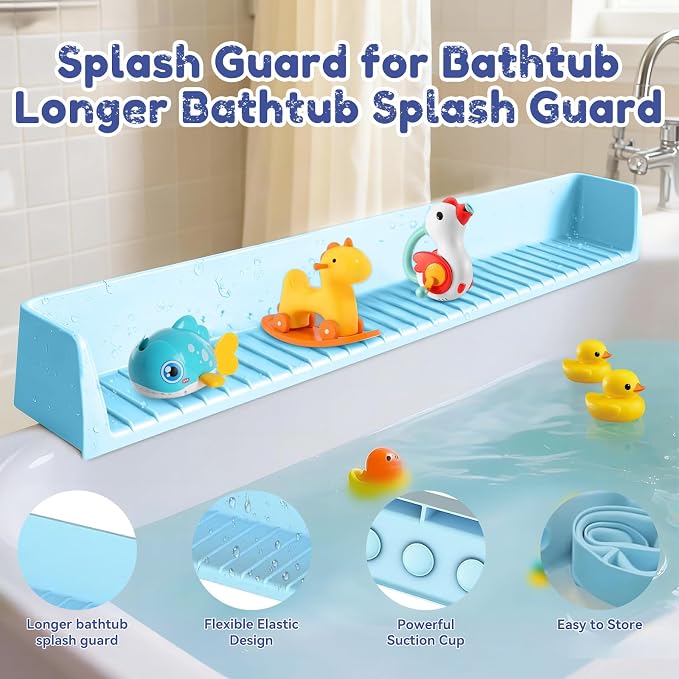 Splash Guard for Bathtub,Bathtub Organizer & Splash Guard,Safe Bathroom Waterproof Cover,Longer Silicone tub Waterproof cover-31.4in,Practical Bath Accessory(Blue)