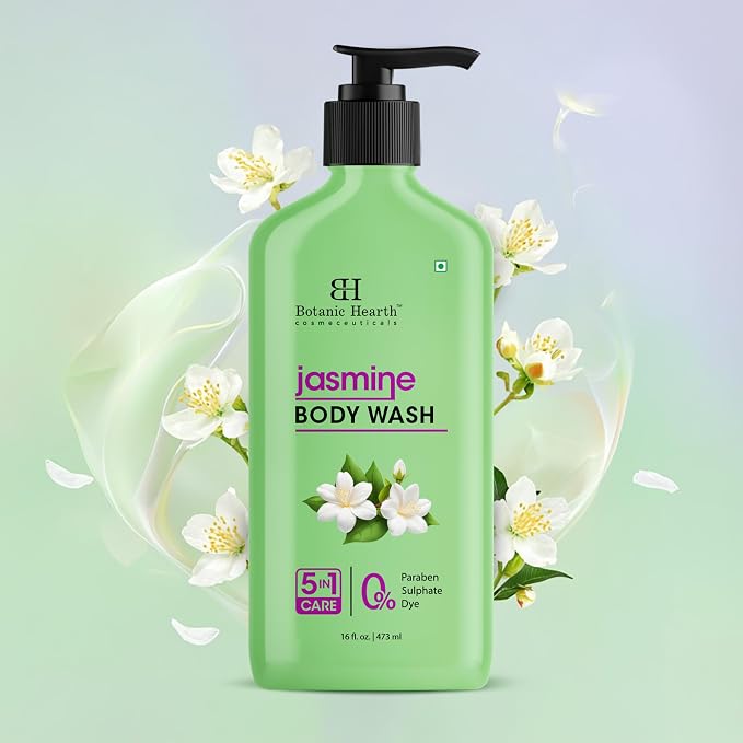 Botanic Hearth Jasmine Body Wash – Gentle 5-in-1 Cleansing Formula with Soothing Floral Aroma, Hydrating & Sulfate Free Daily Shower Gel – 16 fl oz