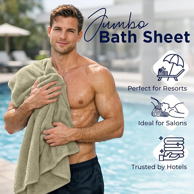 DAN RIVER Pack of 1 Jumbo Bath Sheet 40x80 Inches, Extra Large Bath Towels, Luxury Quick Dry Cotton Oversized Towel for Bathroom - Beige