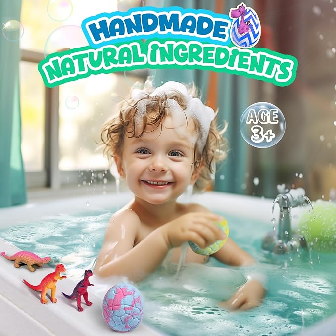 Bath Bombs for Kids with Dragon Toys Inside, Boo Basket Stuffers, Sanyi Dinosaur Toys Gifts for Kids 3-7, Dino Egg Fillers Bubble Bath Birthday Gifts Christmas Stocking Stuffers for Boys Toddler