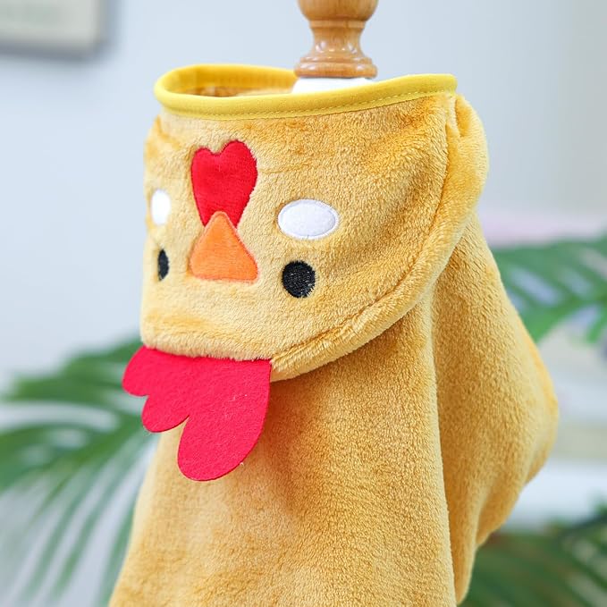 Dog Bathrobe with Hood Super Absorbent Soft Quick Drying Towel Wrap Adjustable Puppy Cat Bath Robe Towel for Cold Weather Beach Pool (Yellow Chicken, Large)
