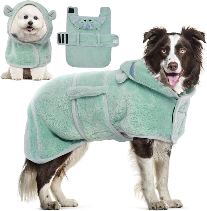DENTRUN Dog Robes for After Bath Super Absorbent Fast Drying Coat with Hood | with Hood, Bathrobe Beach Essentials, Bath Towel for S/M/L dogs, Bath/Beach/Swimming Towel, Quick Dry Robe, XS-XXL