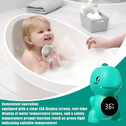 Bath Thermometer – ABS 12×7cm | Little Dinosaur Digital LED Water Temperature Display | Floating Bath Safety Thermometer for Newborns Boys and Girls Shower and Tub Use