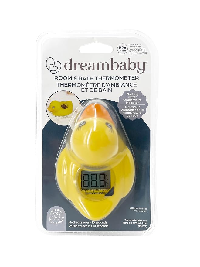 Dreambaby Duck Baby Bath Thermometer – Instant Results, Digital Water & Room Temp Reader – Fun Floating Toy for Newborns