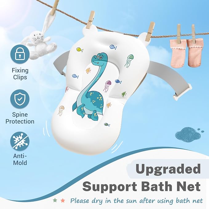 AVIDOR Baby Bathtub,Collapsible Baby Bathtub for Newborn to Toddler,Durable Essential Infant Bath Tub,Portable Travel Baby Tub with Soft Bath Net,No-Slip Feet and Dinosaur Shaped (Grey)