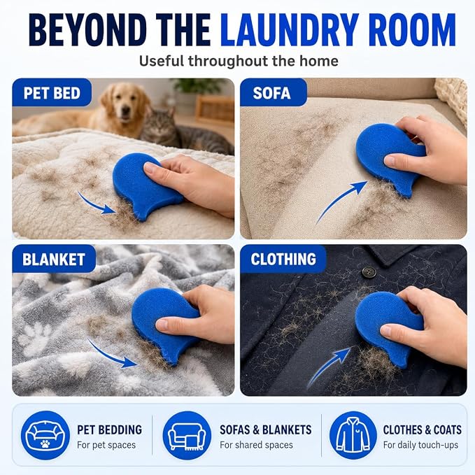 12 Pack Pet Hair Remover for Laundry, Reusable Laundry Hair Catcher for Washing Machine & Dryer, Effectively Removes Dog and Cat Fur, Lint, and Dander from Clothing, Bedding, and Coats