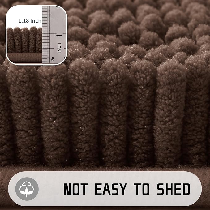 Yimobra Washable Bathroom Rugs, Super Soft & Absorbent Chenille Bath Mat for Floor & Carpet, Quick Dry Non Slip Bath Mat for Tub Shower, 24" x 17",Brown